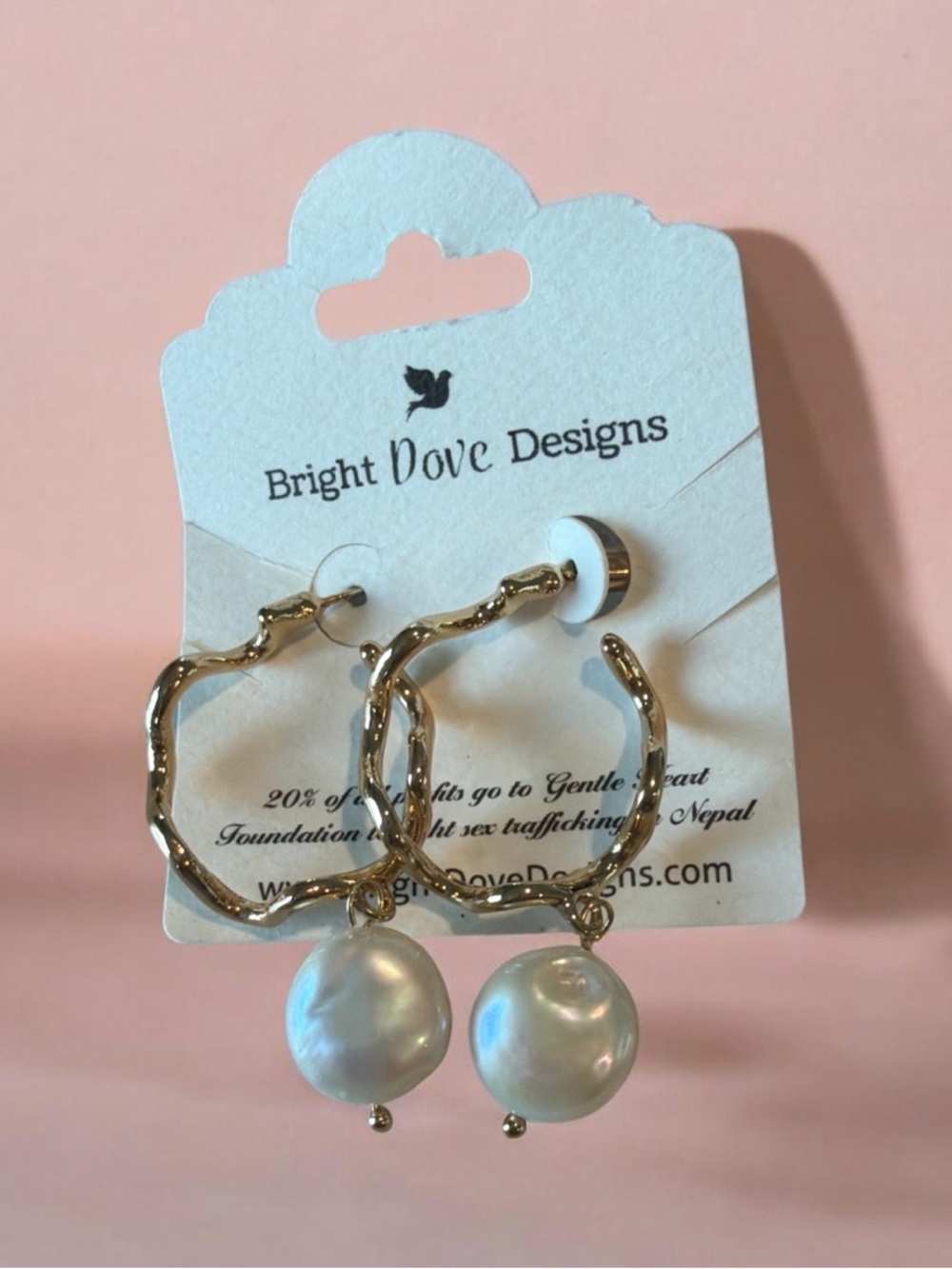 Gold Hoop‎ Earrings with White Pearl Drops